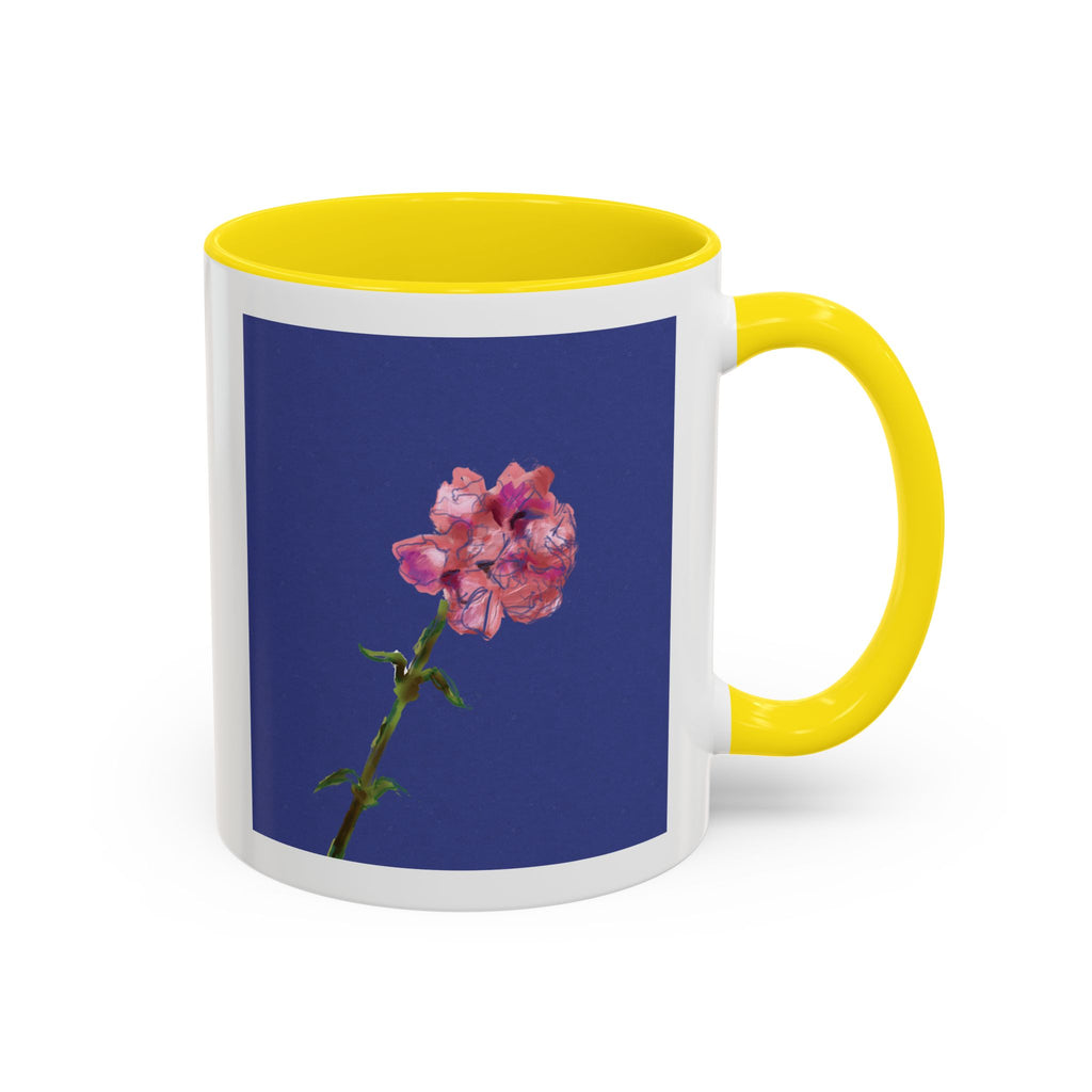 Carnation Floral Single Stem Accent Coffee Mug — Pink Carnation Blossom on Navy