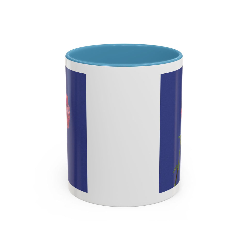 Carnation Floral Single Stem Accent Coffee Mug — Pink Carnation Blossom on Navy