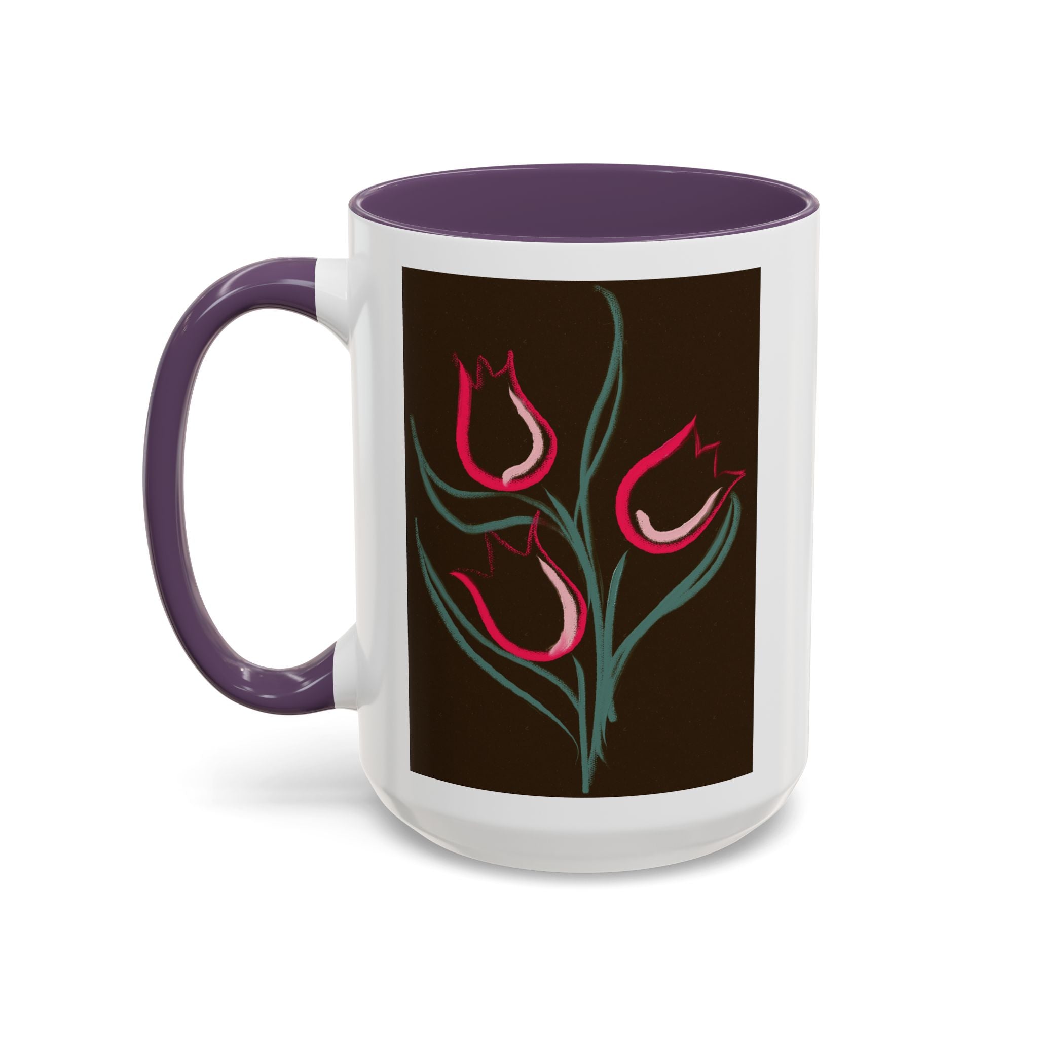 Tulip Floral Accent Coffee Mug — Pink Tulips on Dark Background (11/15 oz)
