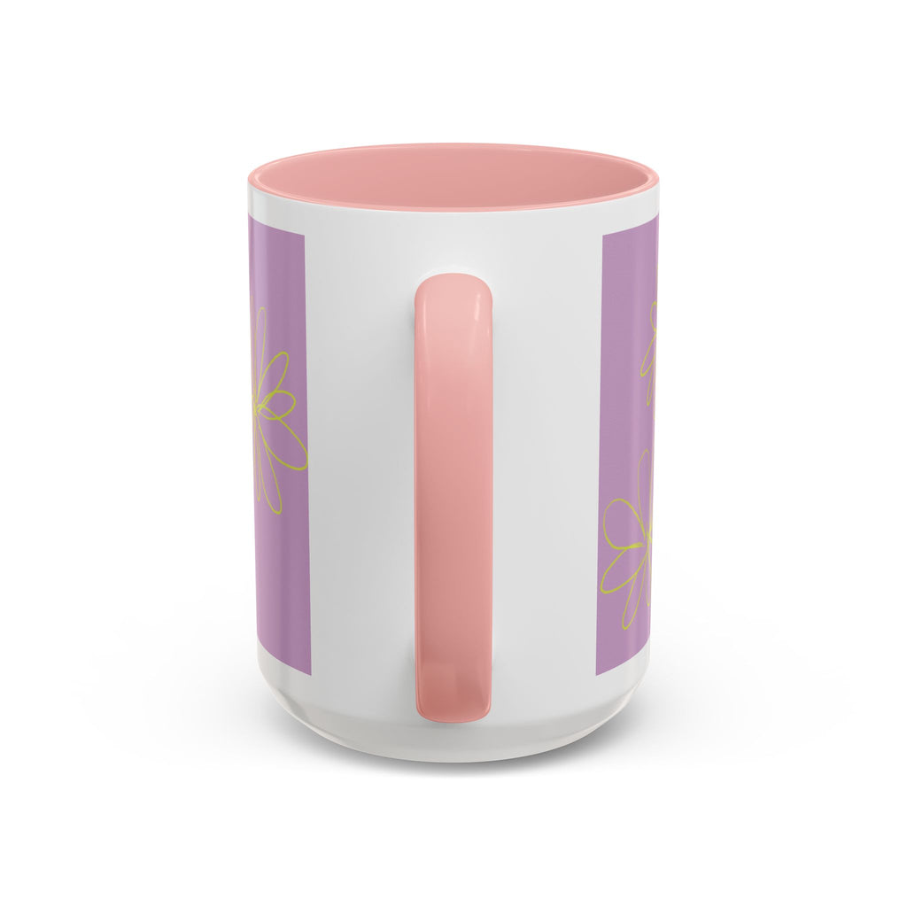 Purple Floral Accent Mug — Dainty Yellow Daisy Coffee Cup (11/15oz)