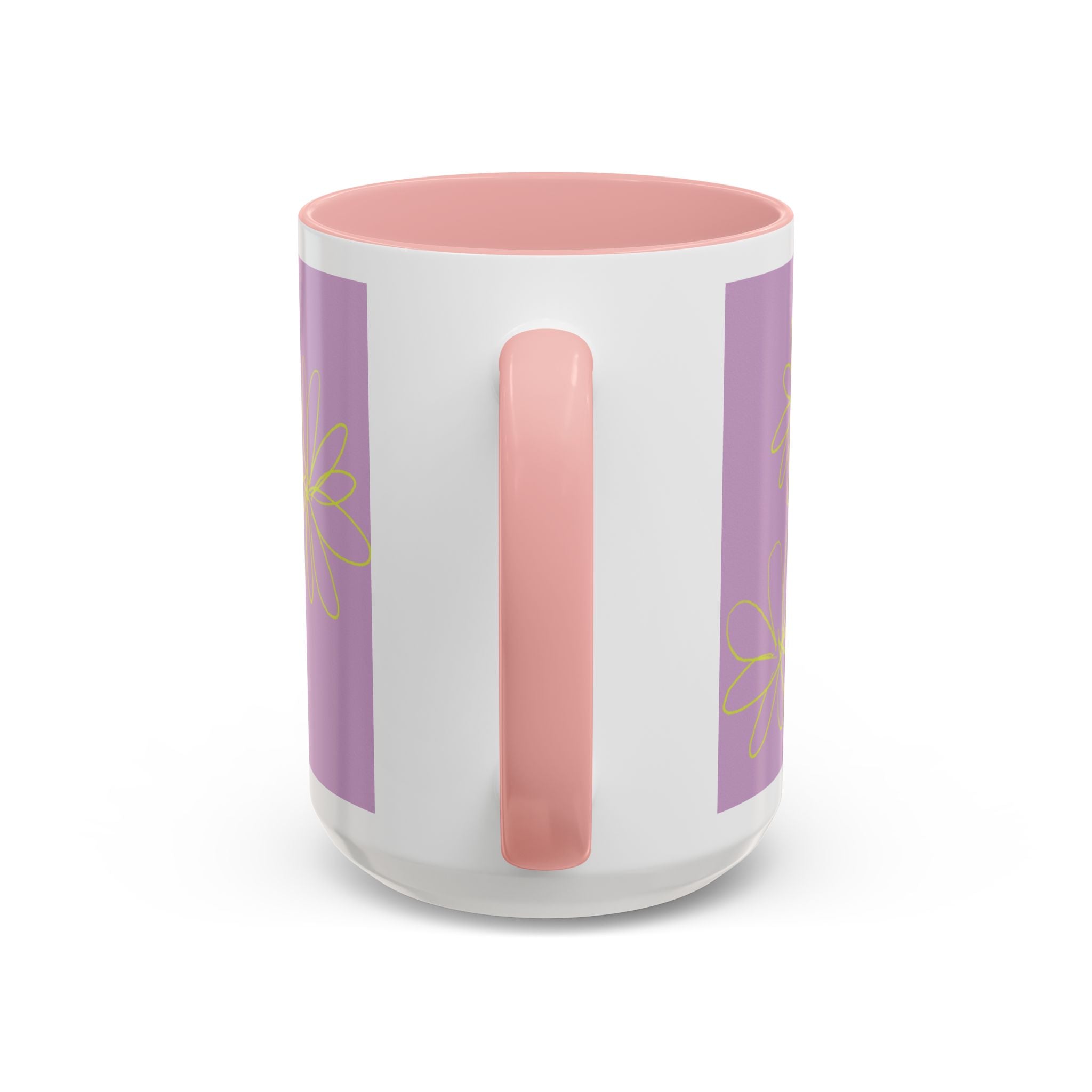 Purple Floral Accent Mug — Dainty Yellow Daisy Coffee Cup (11/15oz)