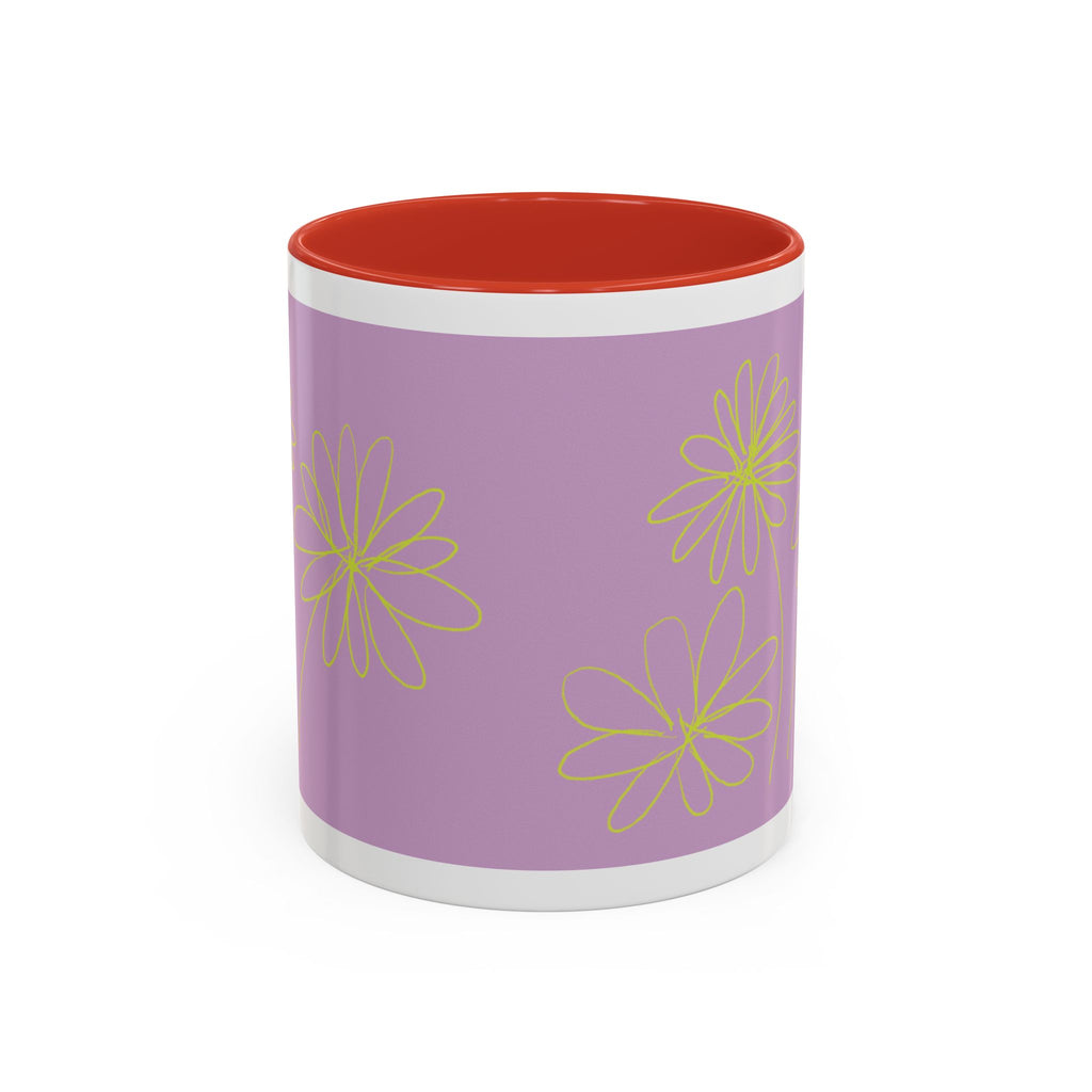 Purple Floral Accent Mug — Dainty Yellow Daisy Coffee Cup (11/15oz)