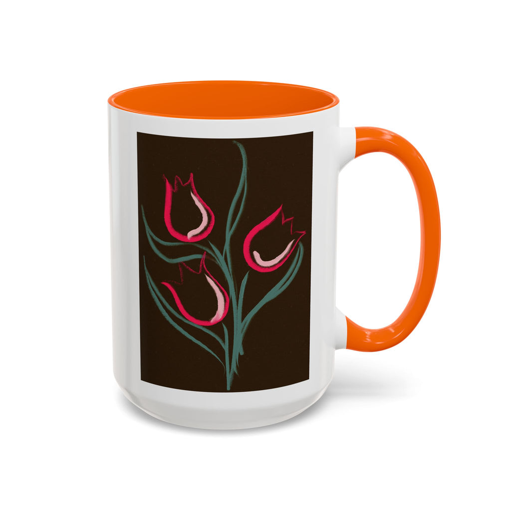Tulip Floral Accent Coffee Mug — Pink Tulips on Dark Background (11/15 oz)