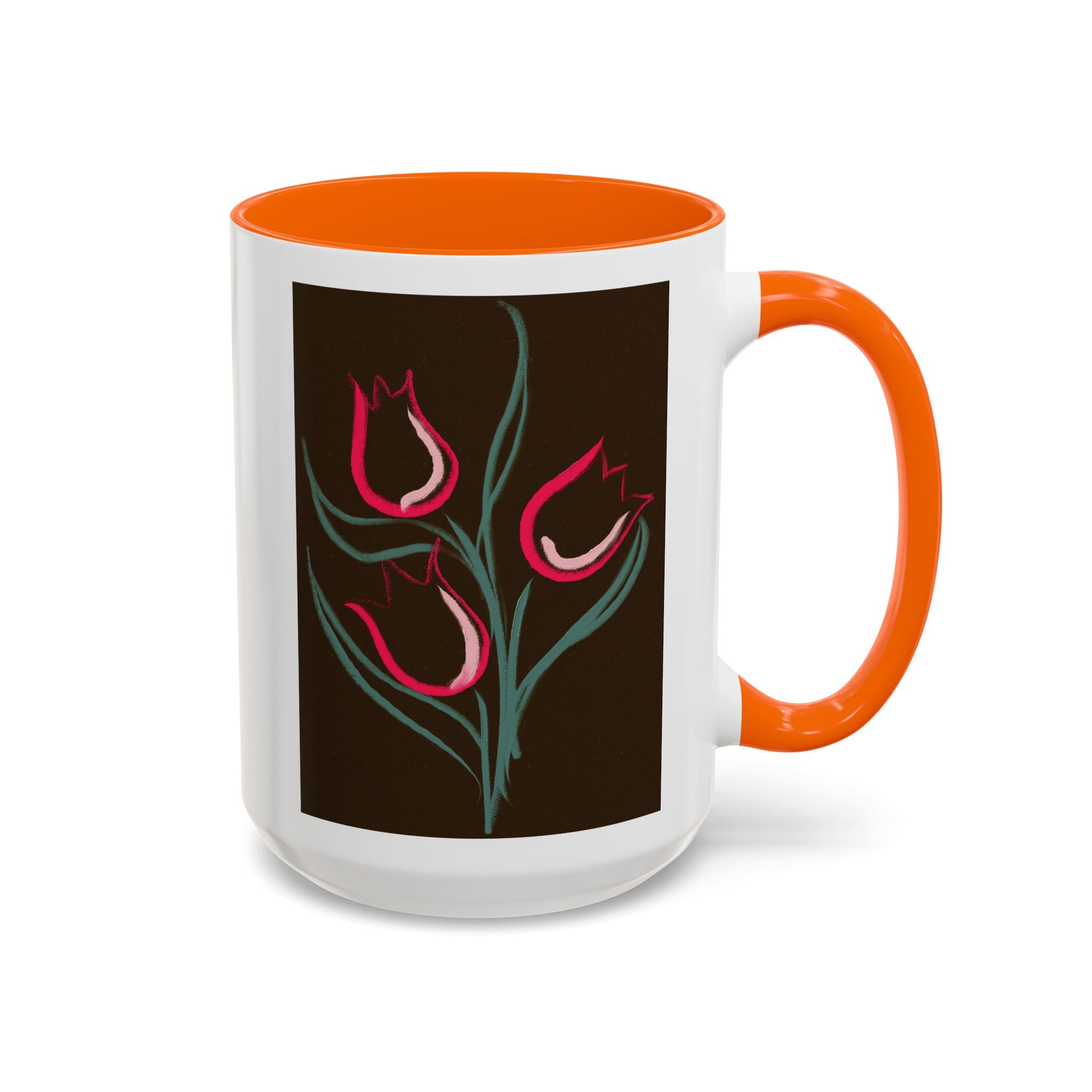 Tulip Floral Accent Coffee Mug — Pink Tulips on Dark Background (11/15 oz)