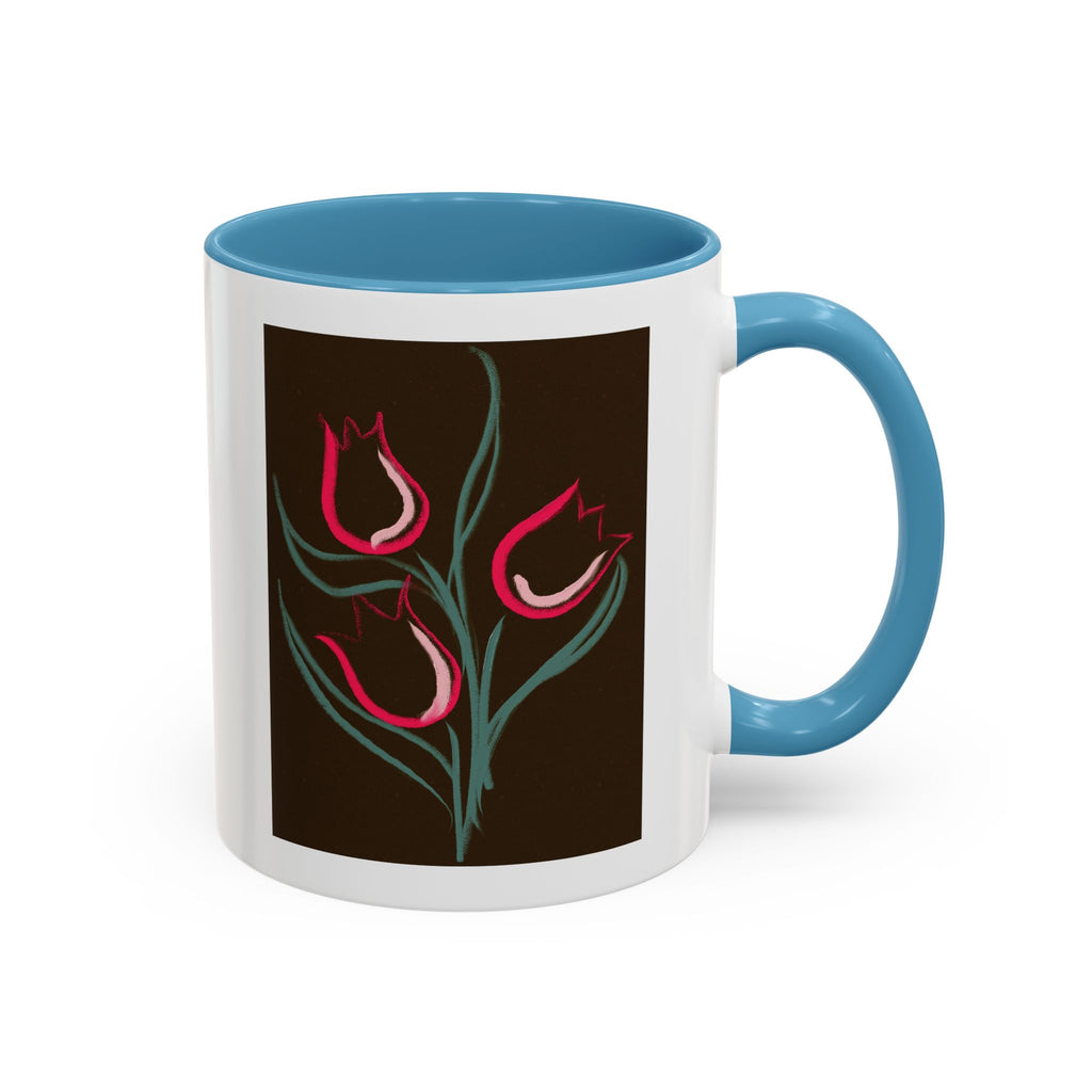 Tulip Floral Accent Coffee Mug — Pink Tulips on Dark Background (11/15 oz)