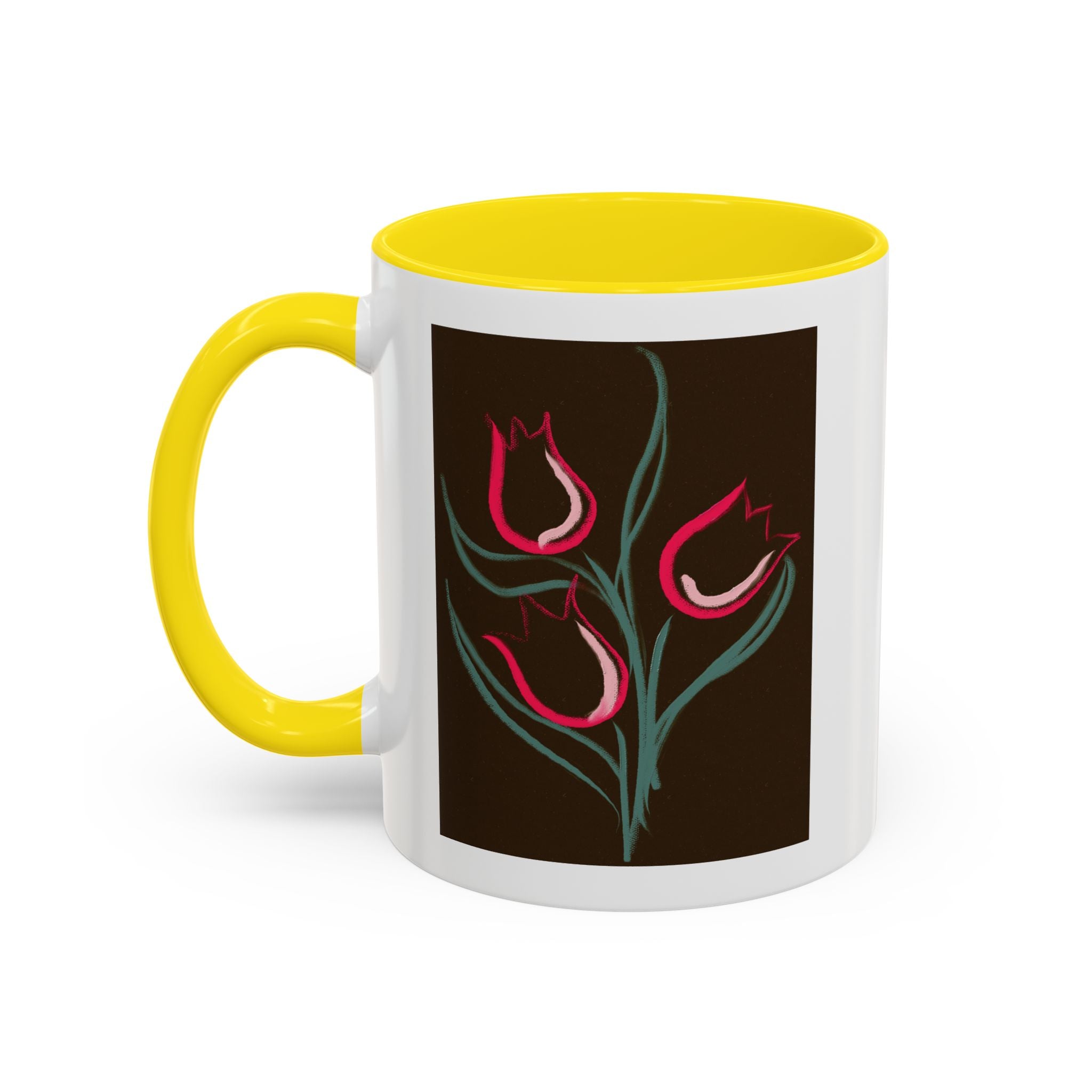 Tulip Floral Accent Coffee Mug — Pink Tulips on Dark Background (11/15 oz)