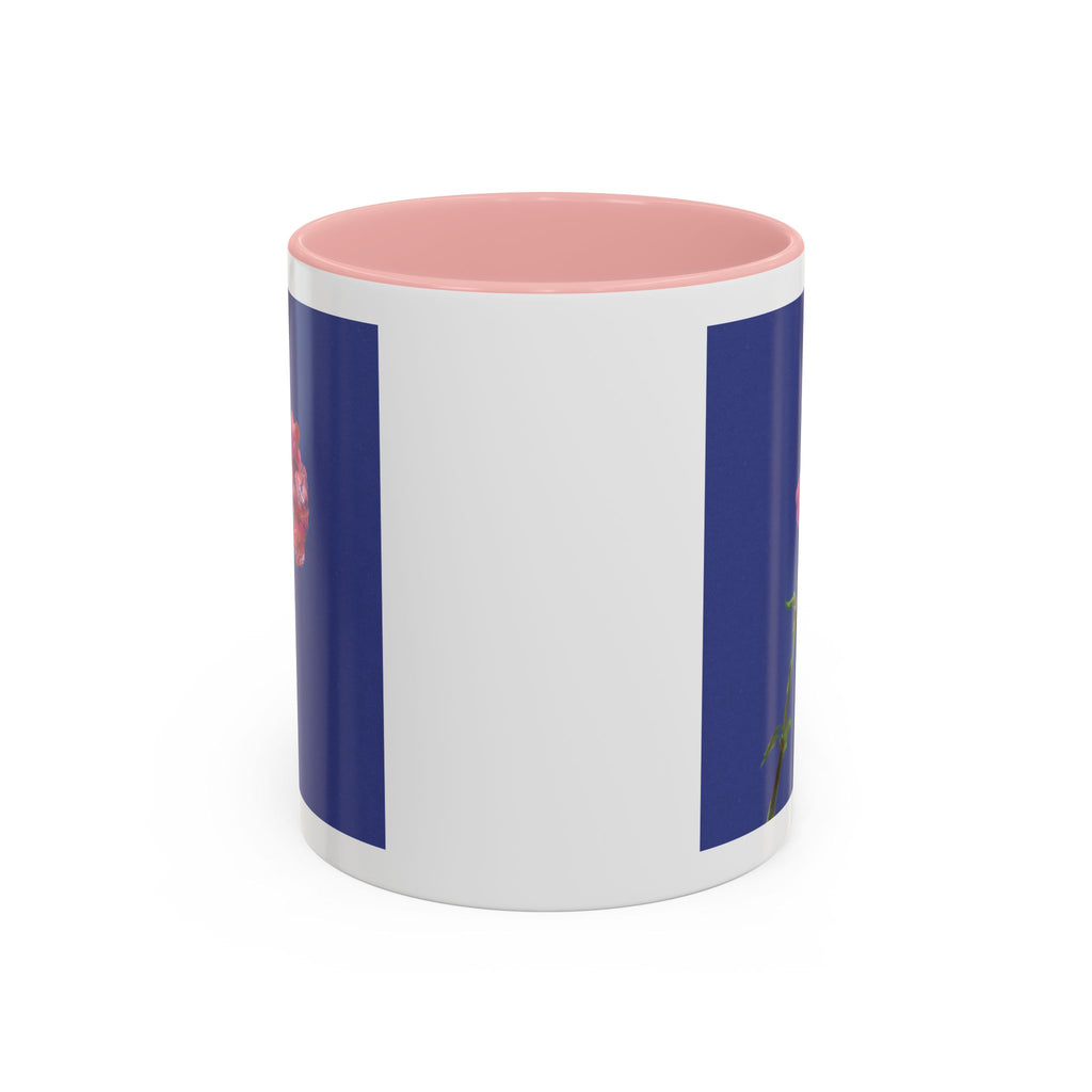 Carnation Floral Single Stem Accent Coffee Mug — Pink Carnation Blossom on Navy