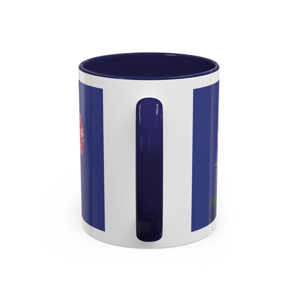 Carnation Floral Single Stem Accent Coffee Mug — Pink Carnation Blossom on Navy