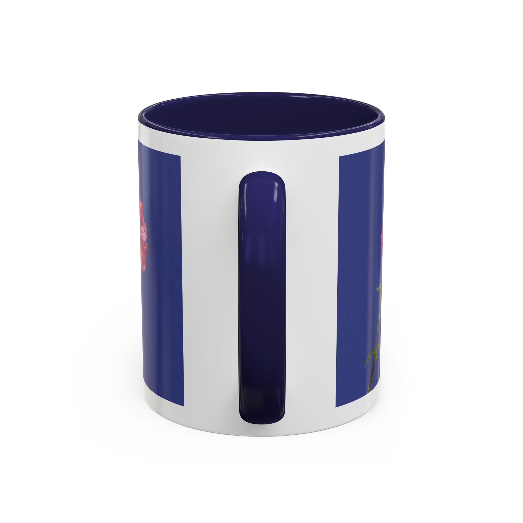 Carnation Floral Single Stem Accent Coffee Mug — Pink Carnation Blossom on Navy